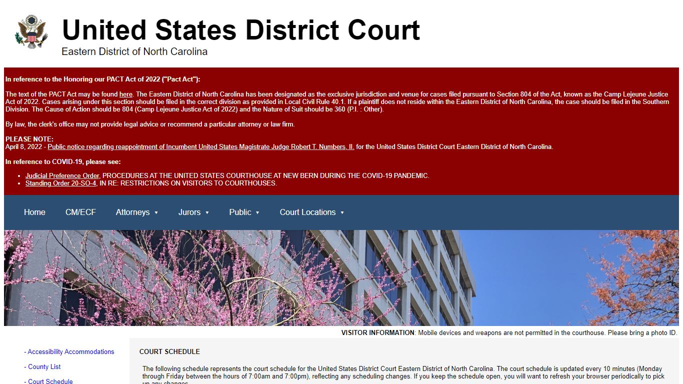 COURT SCHEDULE - United States District Court for the Eastern District ...