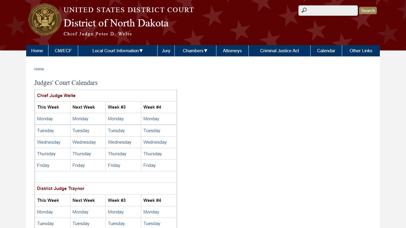 Judges' Court Calendars | District of North Dakota | United States ...