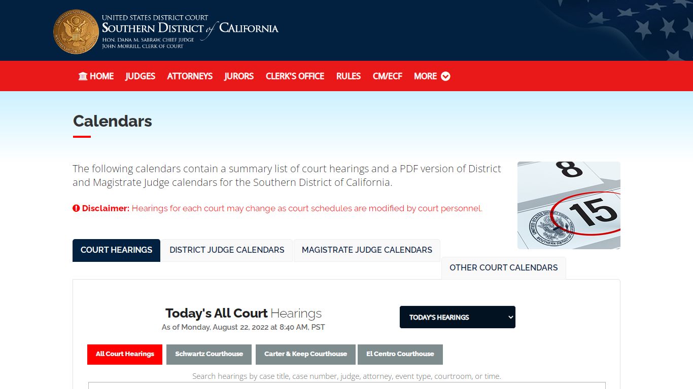 Calendars - United States District Court for the Southern District of ...